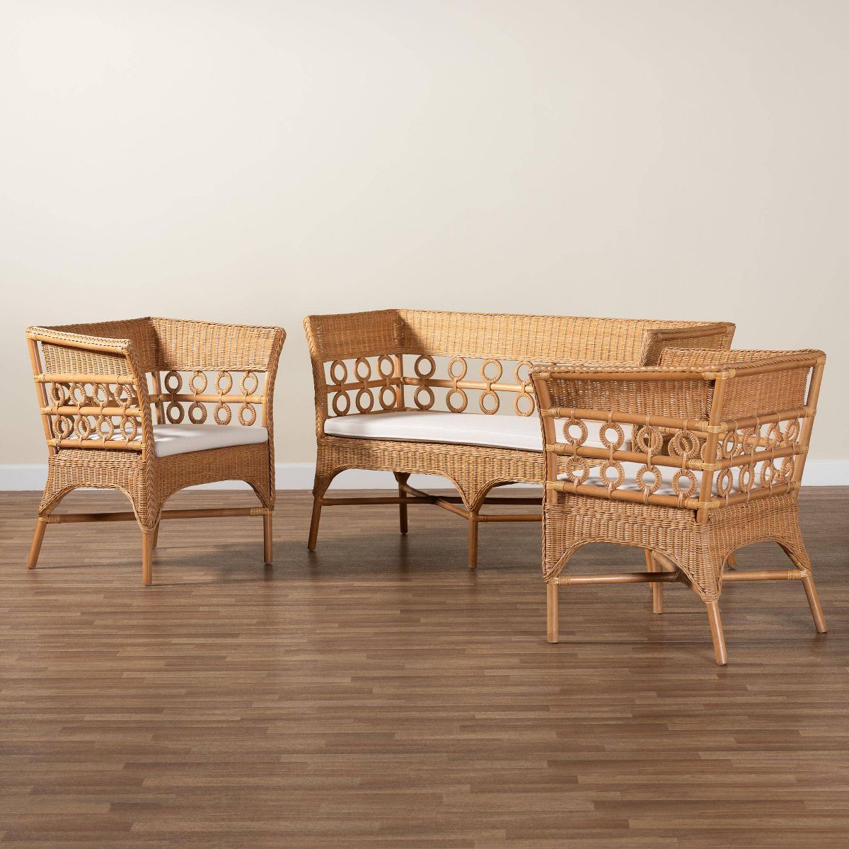 bali & pari Oxford Bohemian Rattan 3  Piece Living Room Chair Set Light Honey - thumbnail 7