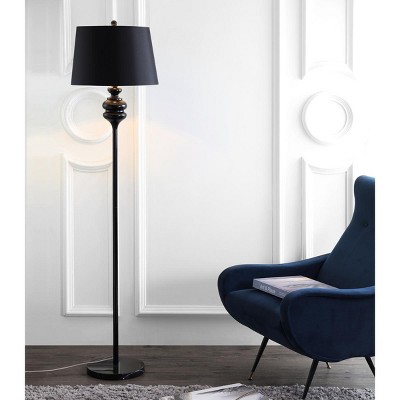 Black Steel Torchiere Floor Lamp with Empire Shade