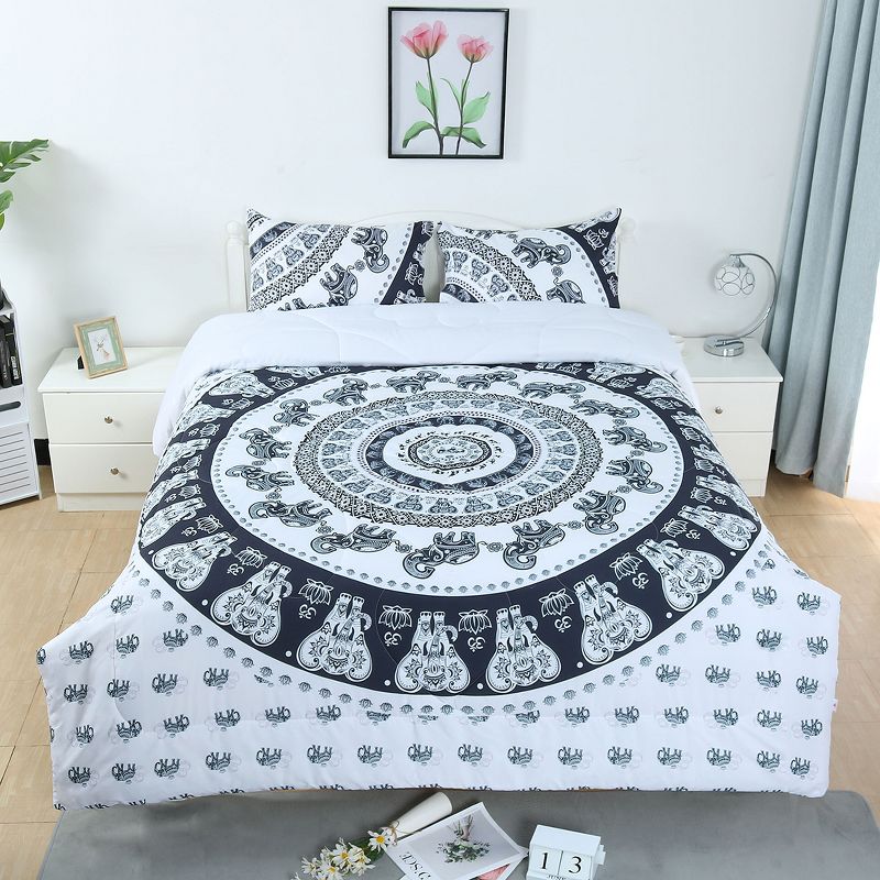 PiccoCasa Bohemian Style Bedding Comforter Sets with 2 Matching Pillow Shams Mandala Quilt Set White Full, 2 of 5