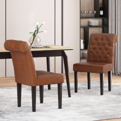 CAVINAS Contemporary Rolltop Dining Chairs with Button-Tufted Diamond Stitch and Rubberwood Legs, Set of 2