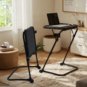 FurnitureR Adjustable Folding TV Tray Foldable Laptop Table Dinner Trays Snack Table with Cup Holder， 4 Height & 3 Tilt Angle, Set of 2, Black - 1 of 4