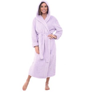 ADR Women's Robe, Plush Fleece Women's Bathrobe with Hood, Long Fluffy Fuzzy Bath Robe Pink Purple Plus Size - 1 of 4