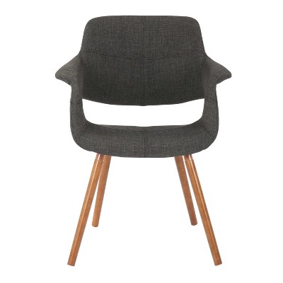High-Back Walnut and Charcoal Fabric Upholstered Arm Chair