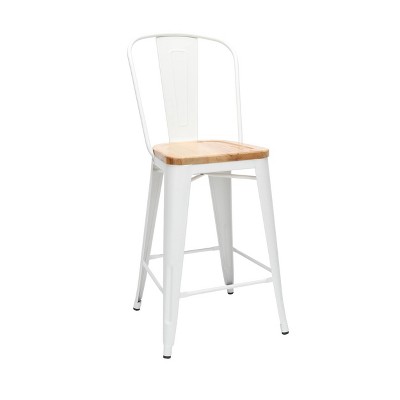 Set of 4 26" Industrial Modern High Back Galvanized Steel Counter Height Barstool with Solid Ash Wood Seats White/Natural - OFM