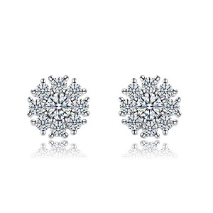 Charming White Gold-Plated Snowflake Cluster Stud Earrings with Sparkling Cubic Zirconia for a Festive and Elegant Touch - 1 of 3