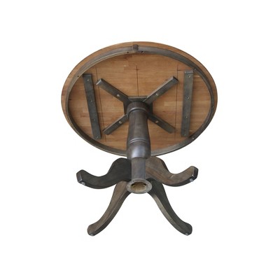 36" Round Hickory and Washed Coal Solid Wood Pedestal Dining Table