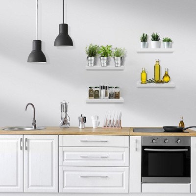 White Engineered Wood Wall Mounted Floating Shelves Set of 4