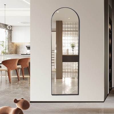 Serio 65" Height x 22" Width Oversize Arch-Crowned Top Full Length Floor Mirror with Stand,Large Arched Wall Mirror-The Pop Home