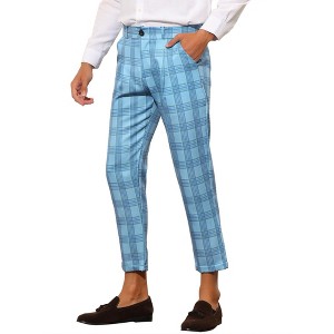 Lars Amadeus Men's Plaid Slim Fit Ankle Length Tapered Cropped Trousers - 1 of 4