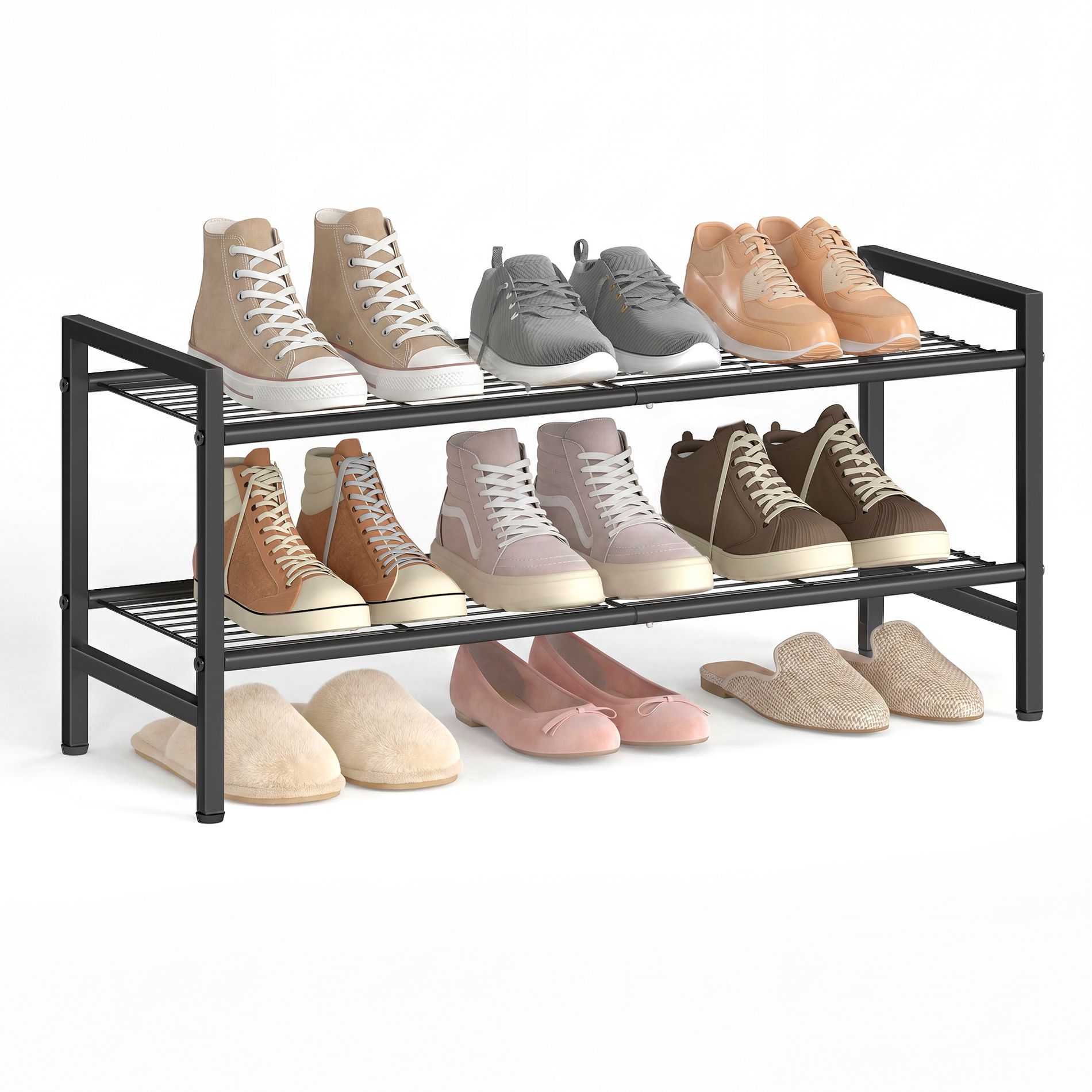 SONGMICS 2-Tier Steel Shoe Rack, Vertical Boot Shelf, 26.8 x 11 x 14.1 in
