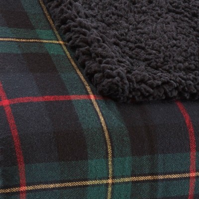 Cotton Flannel and Sherpa Reversible Throw Blanket in Tartan Green