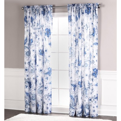 Lakeside Room Darkening Blackout Curtain Panel - 52" x 84" Blue and White Floral