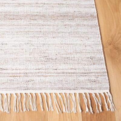 Ivory and Brown 7' Square Handmade Wool Kilim Area Rug