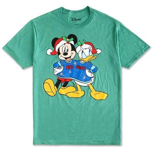 Seven Times Six Disney Men's Mickey Mouse and Donald Duck Funny Christmas T-Shirt Green - 1 of 3