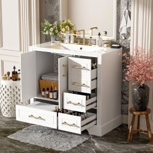 TIRAMISUBEST Traditional Bathroom Vanity with 36" Ceramic Sink, Bathroom Floor Cabinet with Soft Close Doors and 4 Drawers - 1 of 4