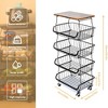 Infurnic Utility Storage Carts Multifunctional Cart with Solid Wood Top Stackable Baskets Ventilated Design Wheels, Black, 16.20"*12"*34" - 2 of 4
