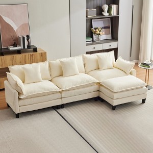 112" L-Shaped Sofa, Modular Sectional Sofa, Comfy Deep Seat Convertible Couch with Ottoman, Modern Minimalist Chenille Couch for Living Room - 1 of 4