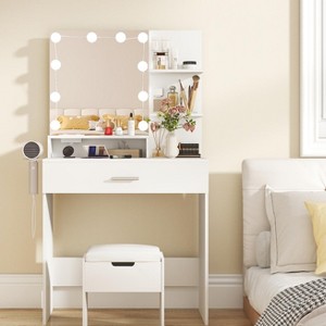 Makeup Vanity Desk and Stool Set with Power Outlet, 3 Light Modes Dressing Table - 1 of 4