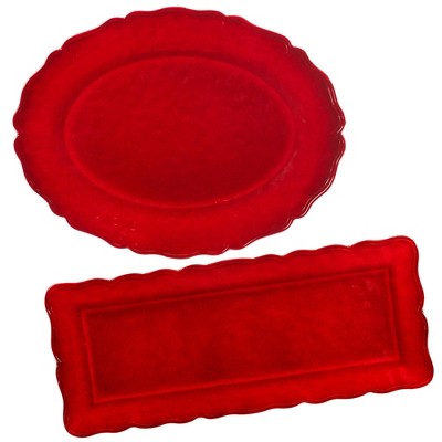Certified International 2pc Crackle Melamine Platter Set Red: Traditional Serveware, Dishwasher-Safe, 19" & 13.5" Platters