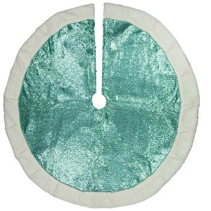 Northlight 47" Mint Green Sequins Christmas Tree Skirt with White High Pile Fleece Fur Trim - 1 of 4