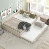 Upholstered Bed Frame with Trundle, Linen Fabric Wood Platform Bed with USB Charging Port - Baofuwish - 3 of 4