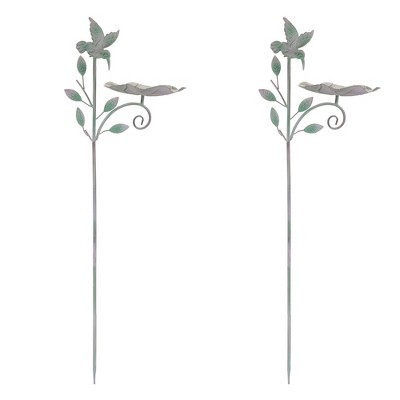 Iron Hummingbird Leaf Bird Feeder Garden Stake (Set of 2)