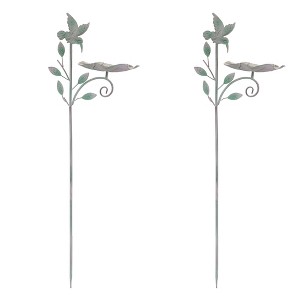 Iron Hummingbird Leaf Bird Feeder Garden Stake (Set of 2) - 1 of 4