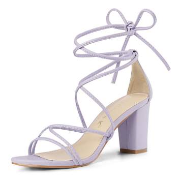 Allegra K Women's Strappy Straps Lace Up Chunky Heel Sandals