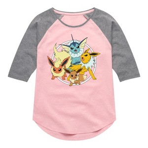 Girls' - Pokémon - Eevee Group Shirt Tail Raglan Graphic T-shirt - 1 of 4