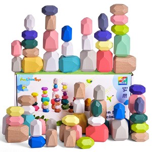 Fun Little Toys 40 PCS Wooden Balancing Stacking Rocks - 1 of 4