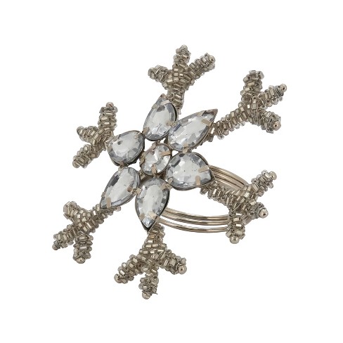 Saro Lifestyle Holiday Napkin Rings With Beaded Snowflake Design (set ...