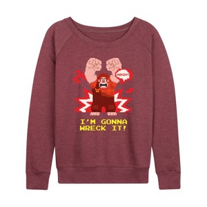 Women's - Disney - I'm Gonna Wreck It Lightweight French Terry Wide Neck Long Sleeve Shirt - 1 of 4