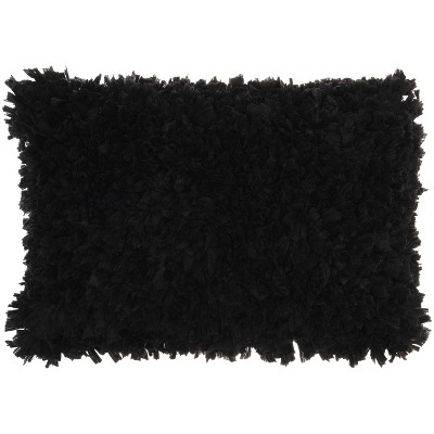 14"x20" Oversize Shag Chindi Short Cut Lumbar Throw Pillow Black - Mina Victory