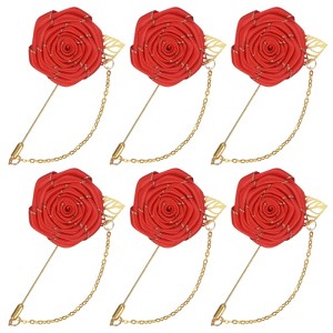 Unique Bargains Wedding Rose Men Suit Boutonnieres Lapel Pin with Gold Leaf Brooch 6 Pcs - 1 of 4