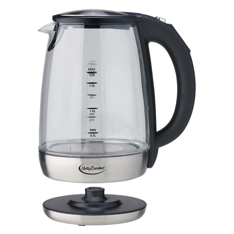 BETTY CROCKER Cordless Glass Kettle 1.7 Liter with Temperature Control, Black, 1 of 7