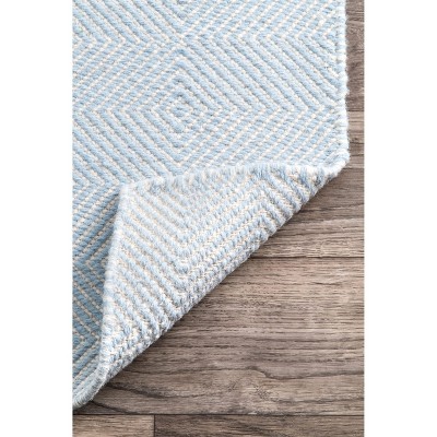 Light Blue Geometric Wool 9' x 12' Handmade Area Rug
