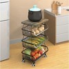 Wikineon 4 Tier Fruit Storage Basket, Fruit Vegetable Cart with Solid Wood, Kitchen Storage Rack with Rollers for Pantry - 3 of 4