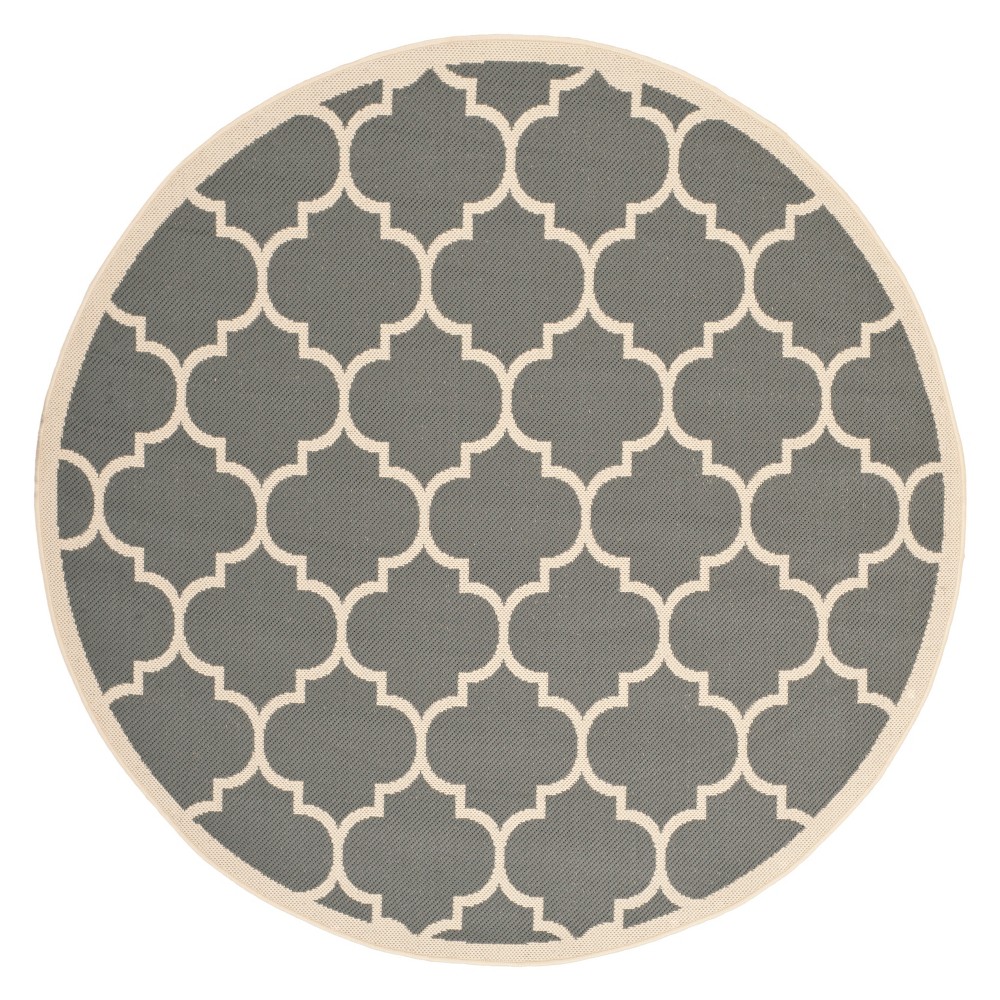 5'3in Round Courtyard Alyssa Outdoor/Indoor Rug - Anthracite/Beige - Safavieh