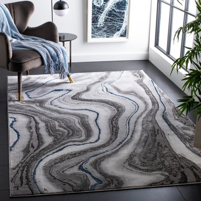 Abstract Swirls 5'3" x 7'6" Blue/Grey Synthetic Area Rug