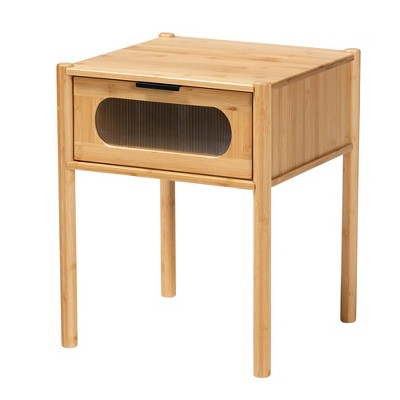 Naresh Natural Bamboo Wood 1-Drawer End Table with Storage