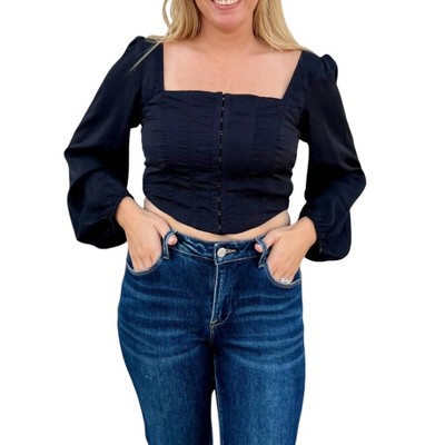 Women's Satin Square Neck Hook and Eye Crop Top - Vanilla Monkey
