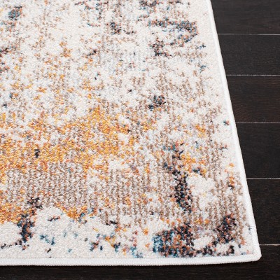Ivory and Yellow Abstract Synthetic Runner Rug