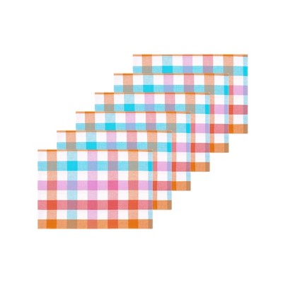 Multicolor Cotton Plaid Gingham Check Rectangle Placemats, Set of Six