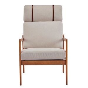 TiramisuBest Mid-Century Modern Accent Armchair with High Back, Walnut Solid Wood Frame & Light Gray Cushions,Lounge Chair for Living or Bedroom - 1 of 4