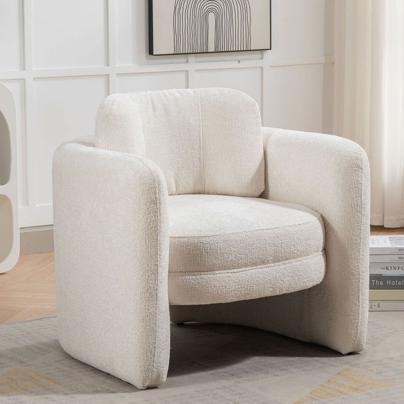 Zen 21" W Modern Barrel Accent Chair Armchair,Curved Streamlined Silhouette Woven Velvet fabric Armchair,Upholstered Barrel Chairs-Maison Boucle, 1 of 10