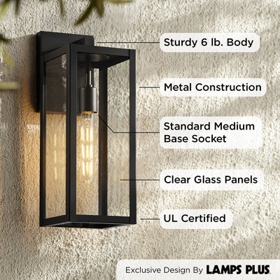 Mystic Black Metal Outdoor Wall Light with Clear Glass Panels
