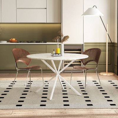 Round Dining Table for 4, Crisscross Iron Legs with 2-Piece Removable Top & Matte Finish – Maison Boucle