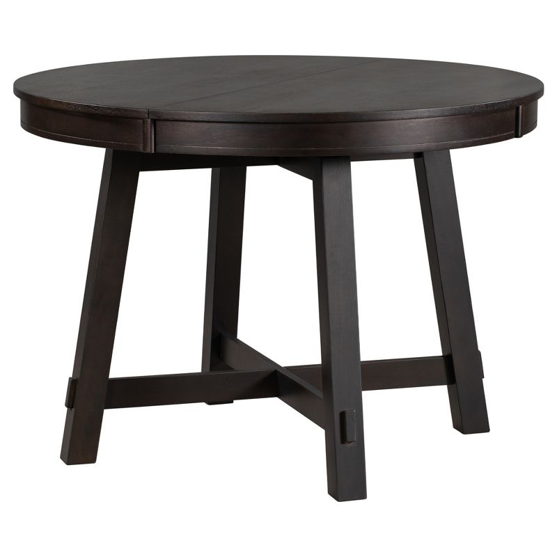 Farmhouse Round Extendable Dining Table with 16" Leaf Wood Kitchen Table - ModernLuxe, 5 of 11