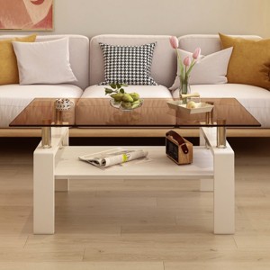 Coffee Tables Rectangular, Coffee Tables Contemporary With Tempered Glass Tabletop And Mdf Layer, Coffee Tables Modern-Cuddlewood - 1 of 4