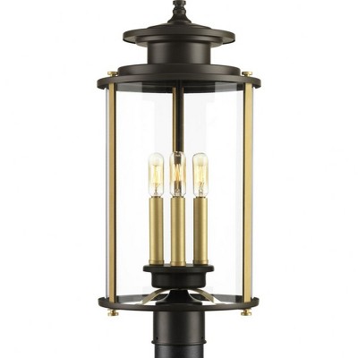 Progress Lighting, Squire Collection, 3-Light Post Lantern, Antique Bronze, Clear Glass Shade
